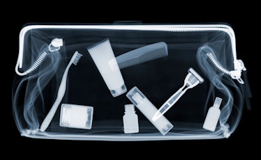 An X-ray scan of men's grooming products for a weekend away in a purse