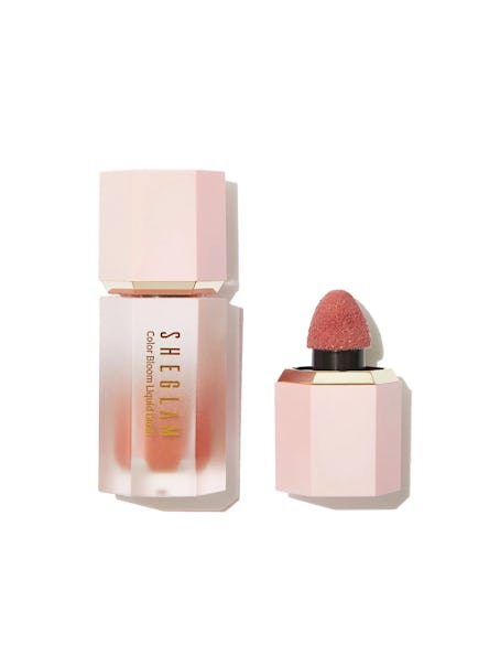 Sheglam's Color Bloom Liquid Blush Risky Business, a peachy, soft blush.