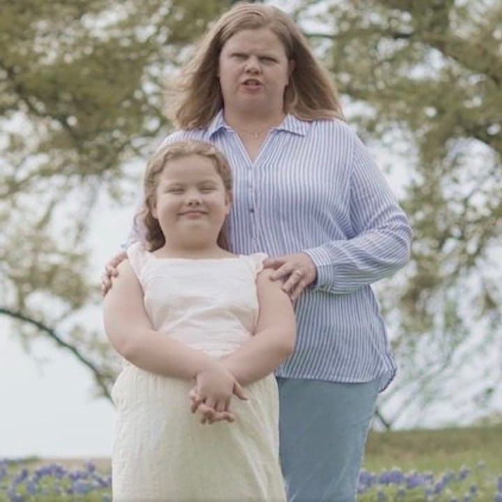 A still from Mothers Against Greg Abbott's powerful new video. Here, a mother stands with her transg...