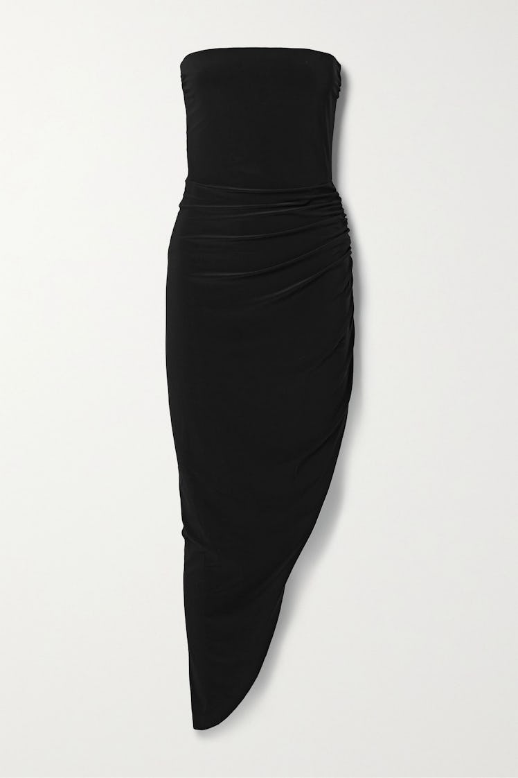 Norma Kamali black asymmetric midi dress