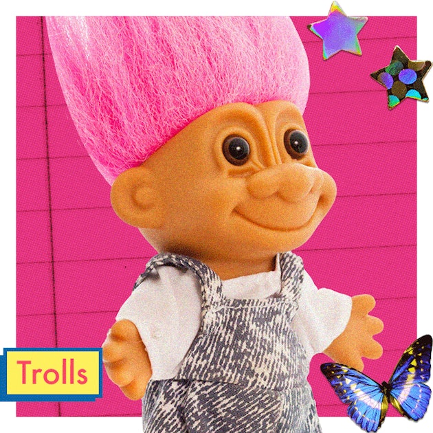 2 Vintage Rainbow Hair Troll Dolls, Russ Berrie & Pixie Troll