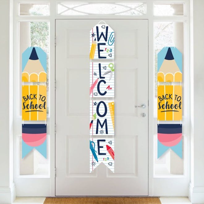 Back-to-school decorations like banners can spruce up a doorway or large wall.