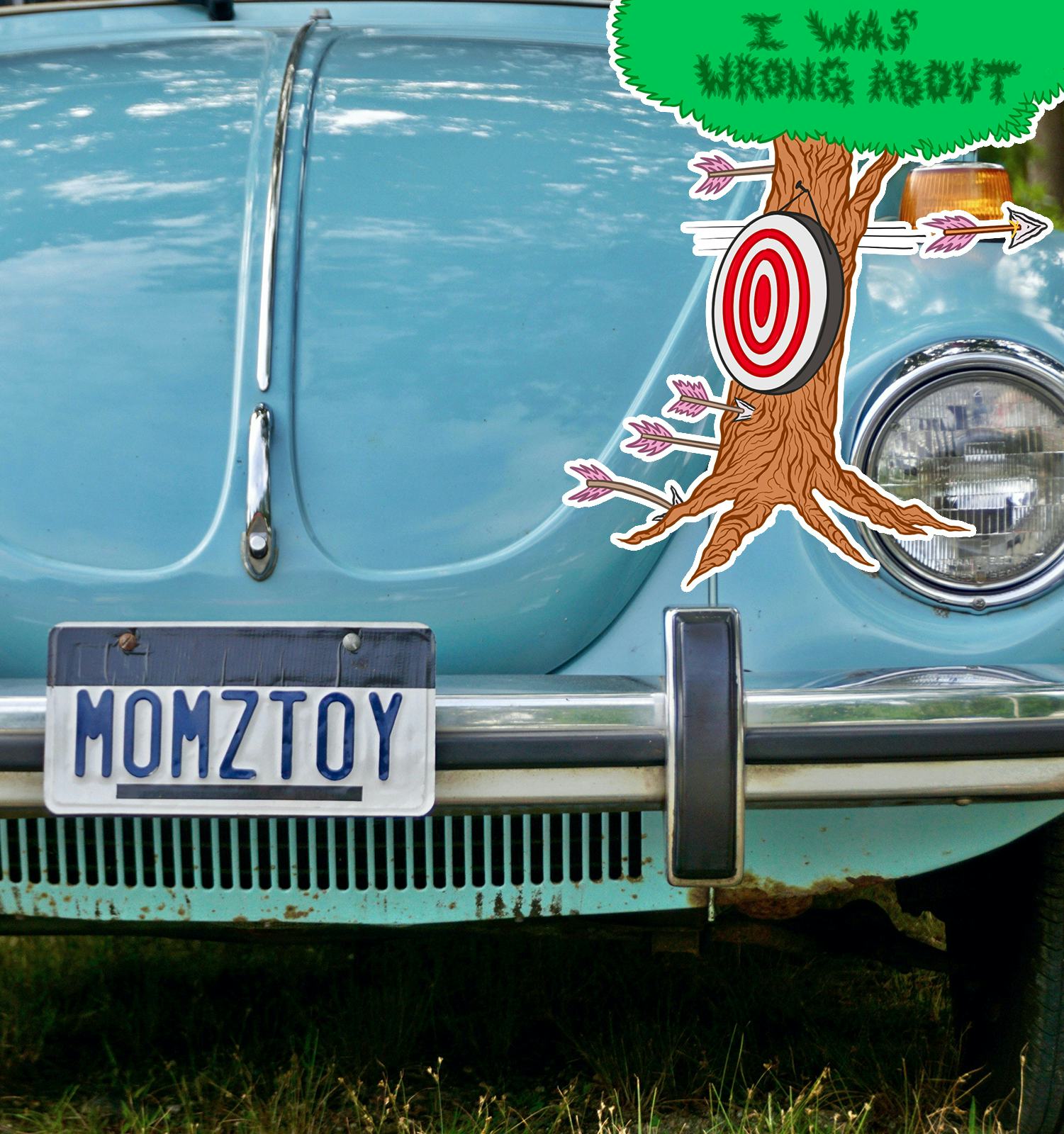 I Was Wrong About logo next to vanity license plate which reads "MOMZTOY".