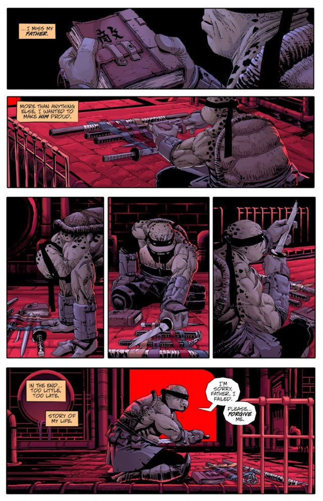 The seppuku scene from Issue #1 of The Last Ronin, Teenage mutant ninja turtles.