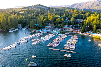 View from air of The Pines Resort at Bass Lake, California