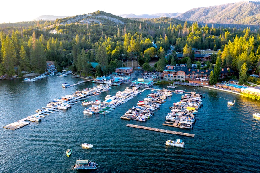 View from air of The Pines Resort at Bass Lake, California