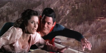 Lois flying with Superman -- a duplicate of the famous scene from the first movie.