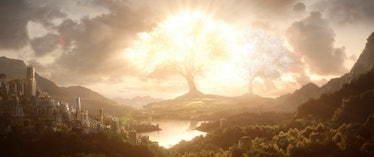 The Two Trees of Valinor shine their light upon the world in The Lord of the Rings: The Rings of Pow...
