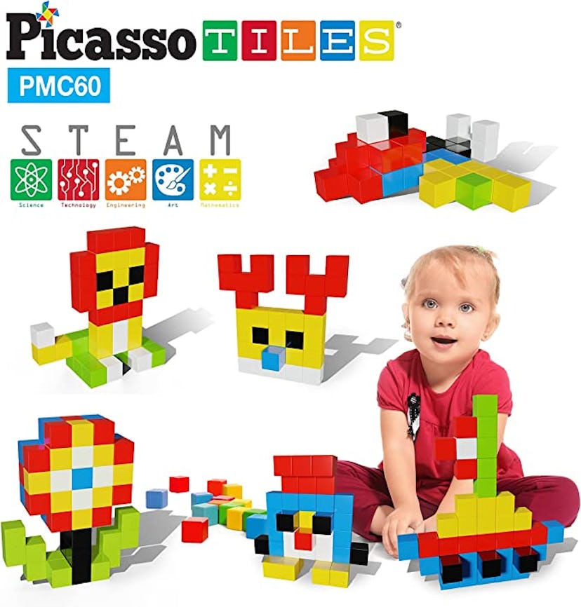 PicassoTiles 1” Magnetic Puzzle Cubes (60 Pieces)