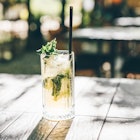 lemonade cocktail set on sunny table