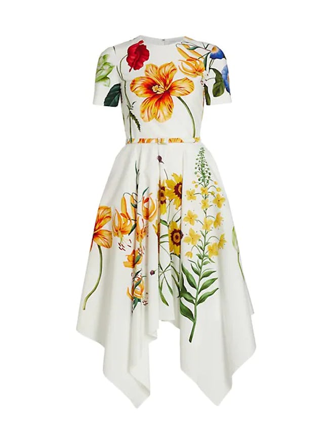 Oscar de la Renta Floral Cotton Poplin Midi Dress