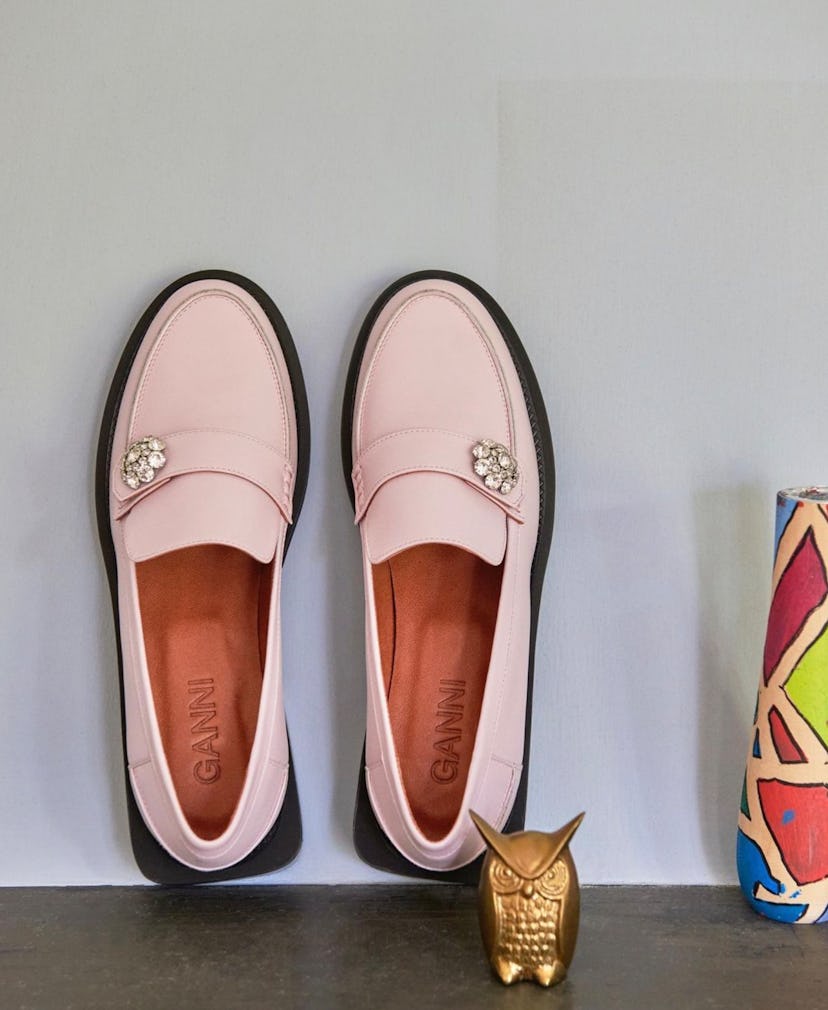 pink ganni loafers