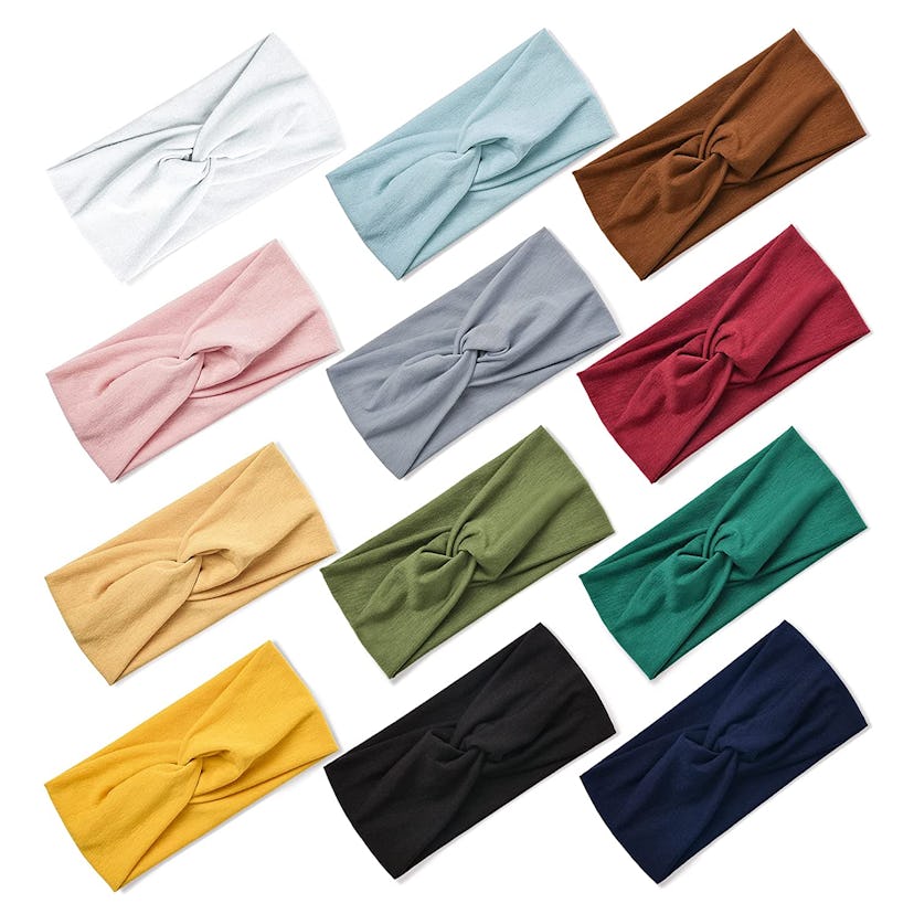 JESRIES Comfortable Stretchy Elastic Yoga & Sport Headbands 12-Pack