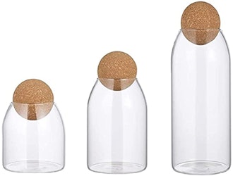 Piscepio Glass Jar with Wood Lid Ball (3 Pieces) 