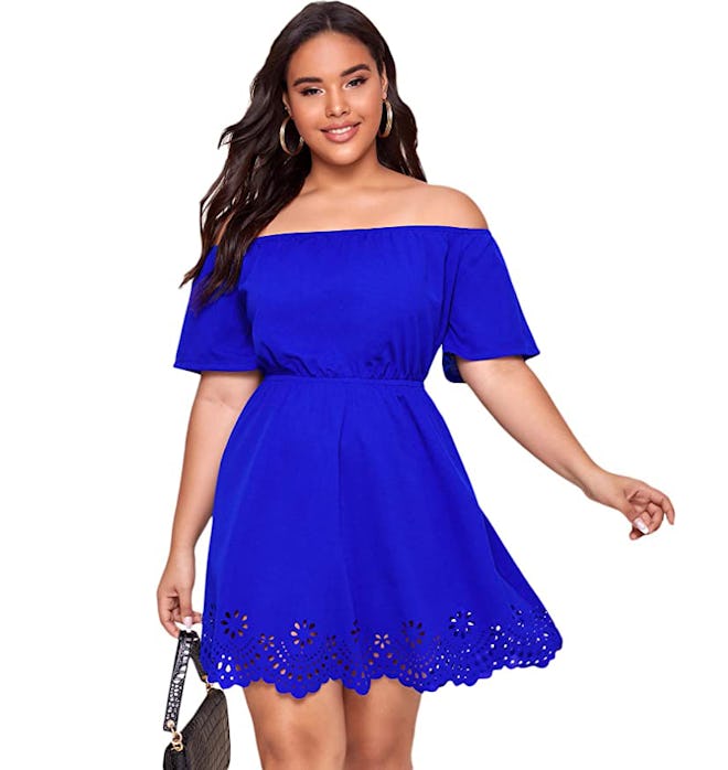 Romwe Off The Shoulder Scallop Hem Dress