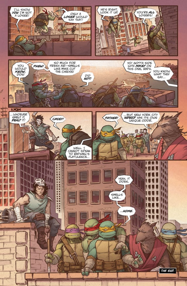 The Turtles reunited in Valhalla. Art by Ben Bishop, colors by Luis Antonio Delgado. — IDW comics