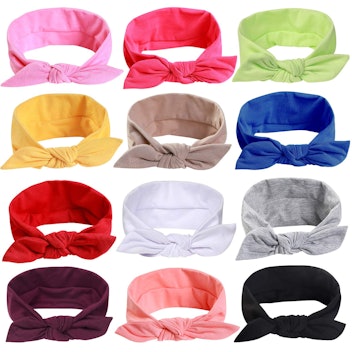 Jeatonge Stretchy Cotton Headband With Bow (12-Pack) Hair Band For Comfort