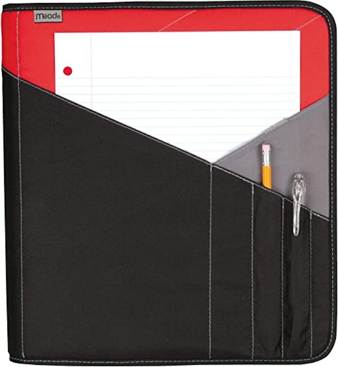 A binder with pockets on the front can help organize all those new back to school supplies.