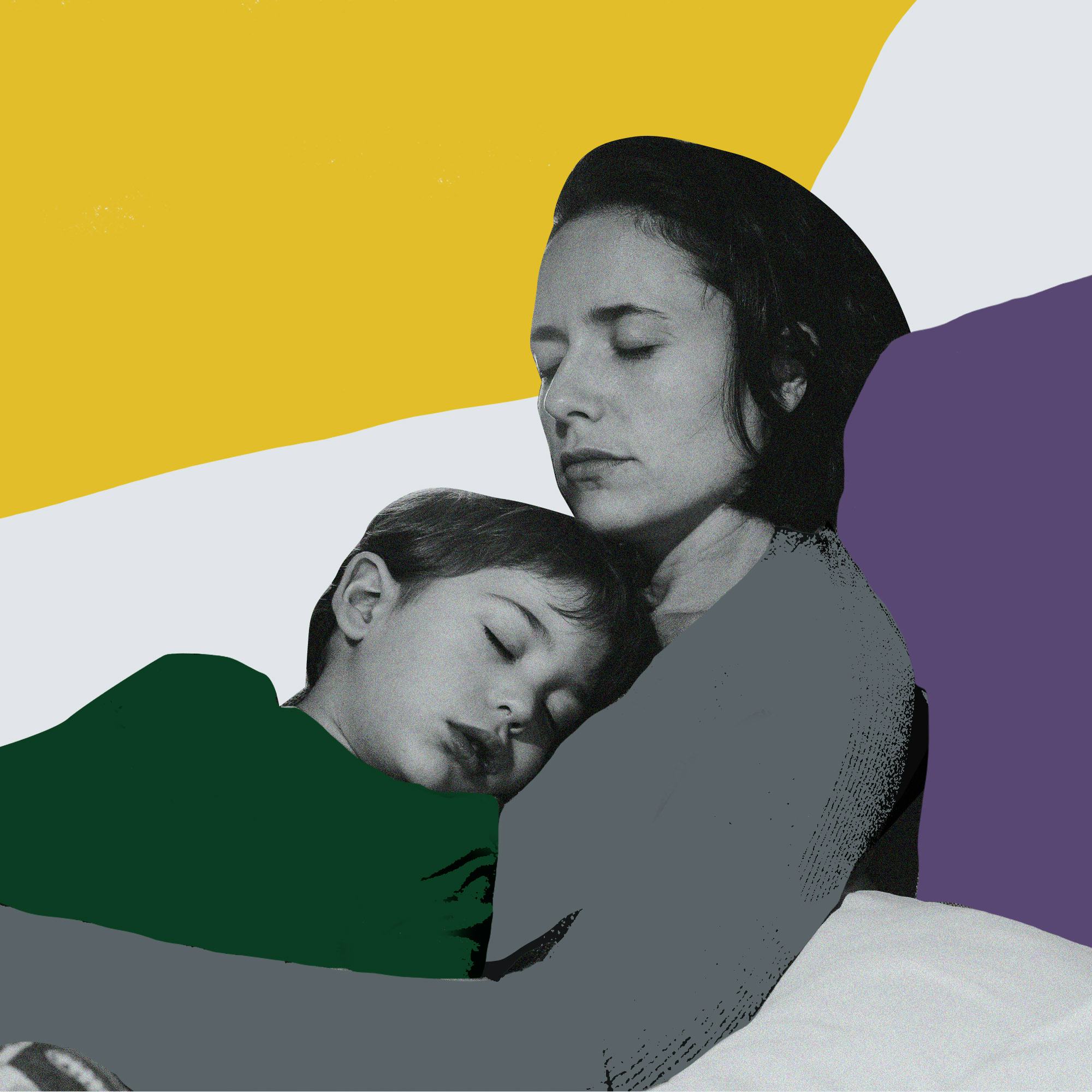 Mother making the night bearable to her kid with a cold