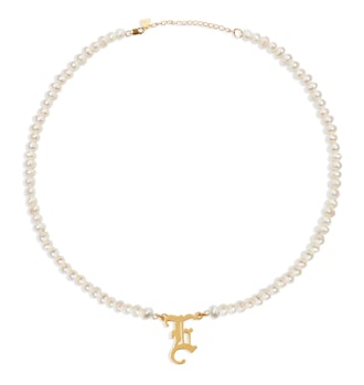 The Old English Single Initial Pearl Necklace