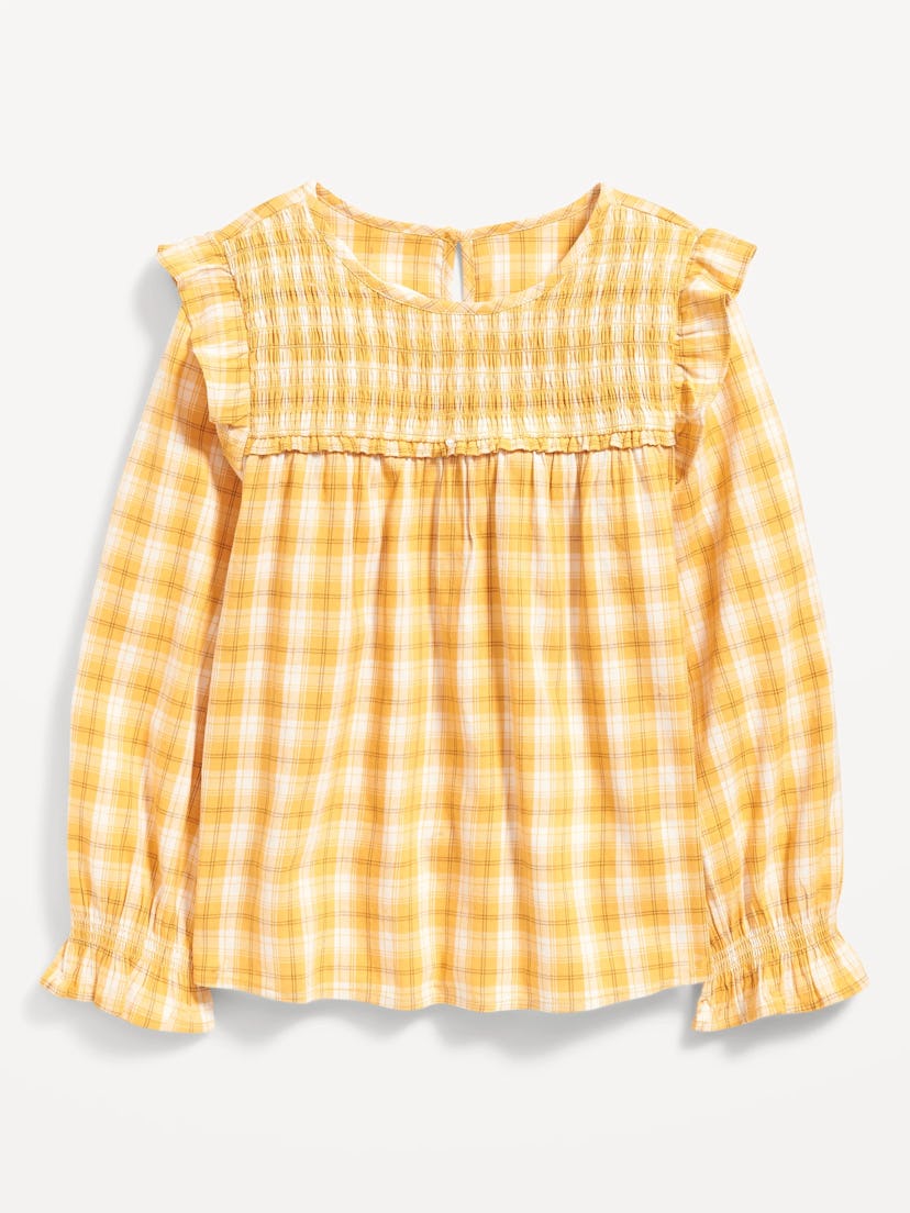 Long-Sleeve Ruffle-Trim Smocked Top for Girls