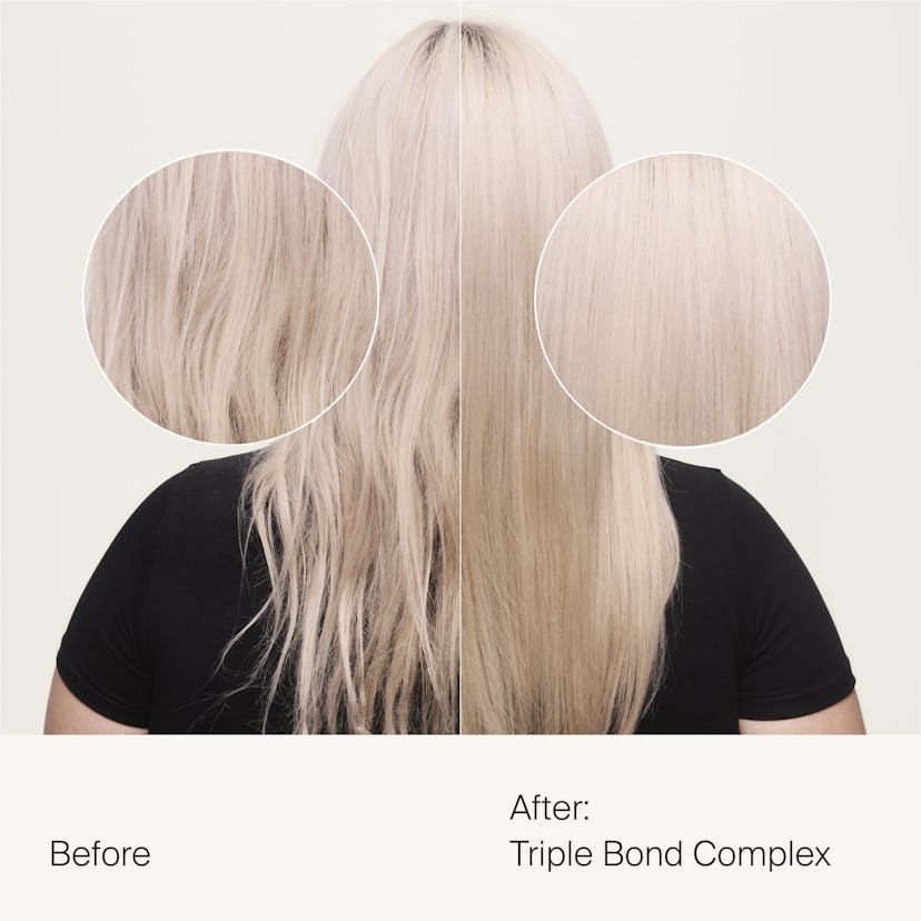 Hair before and after the repair treatment with triple bond complex