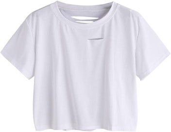 SweatyRocks Women's Short Sleeve Distressed Ripped Crop Top T-Shirt