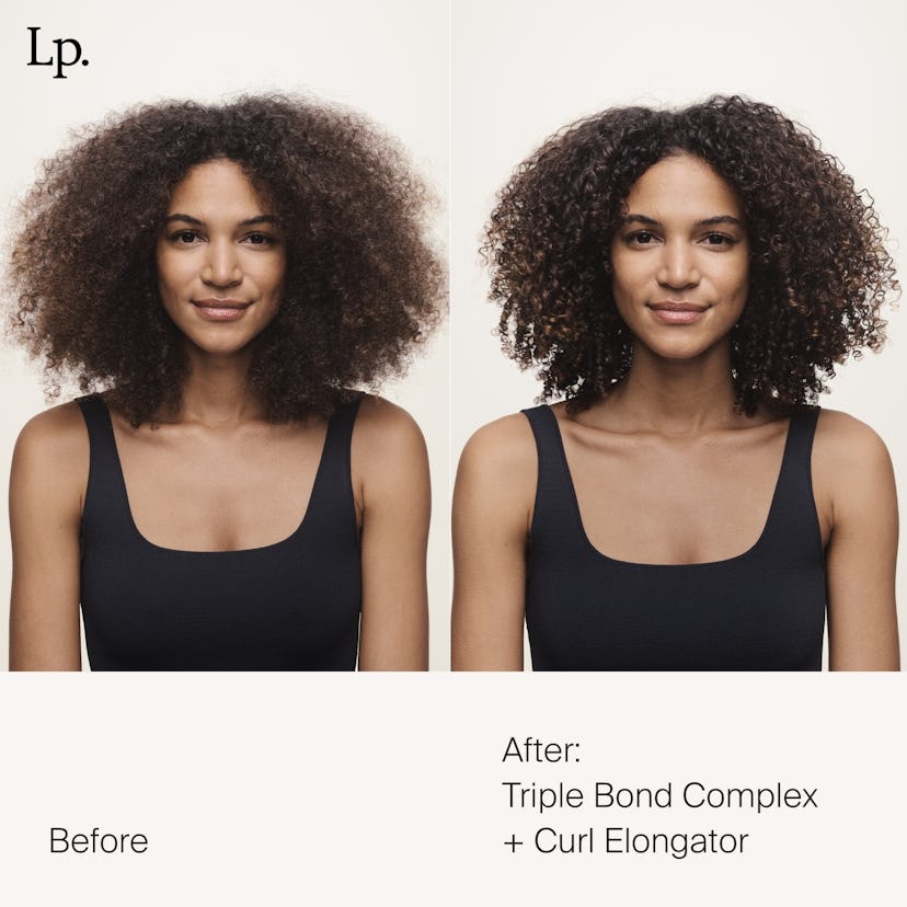  Hair before and after the repair treatment with curl elongator and bond complex
