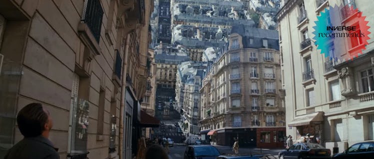 Leonardo DiCaprio and Elliot Page watch a city fold on top of itself in Inception
