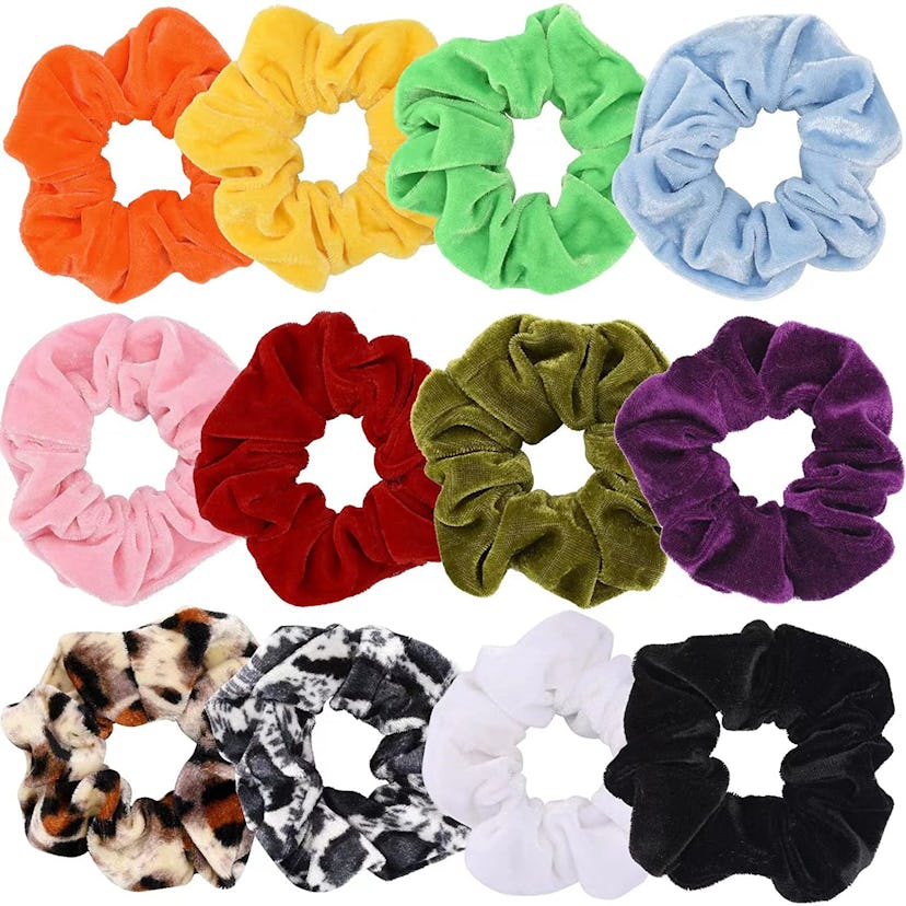 SEVEN STYLE Premium Velvet Hair Scrunchie (12-Pack) Hair Tie Bracelet For Back To School