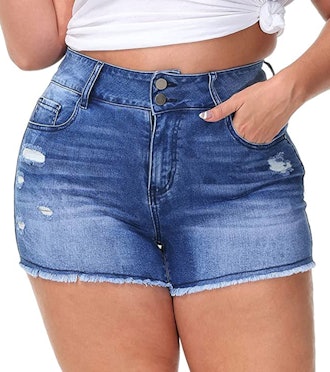 Gboomo High Waisted Distressed Casual Denim Shorts