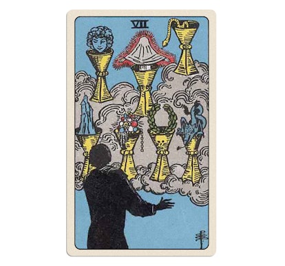 The seven of cups in the rider waite tarot in this august 2022 tarot reading.