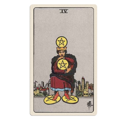 The four of pentacles in the rider waite tarot in this august 2022 tarot reading.