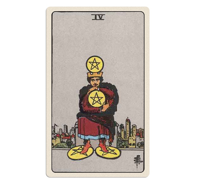 The four of pentacles in the rider waite tarot in this august 2022 tarot reading.