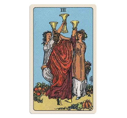 The three of cups in the rider waite tarot in this august 2022 tarot reading.