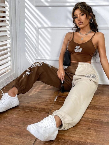 A two-tone sweatpants and cami set from SHEIN.