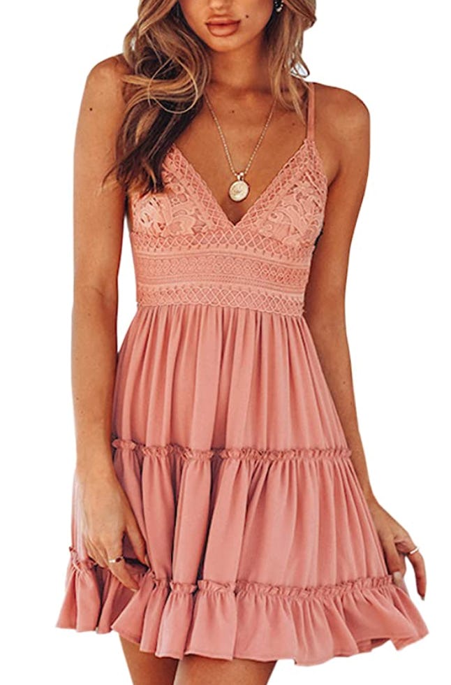 ECOWISH Lace Mini Swing Skater Dress
