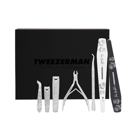 Tweezerman x Tom Bachik Ultimate Nail Care Set with clippers, cuticle cutters, buffers, and a nail f...