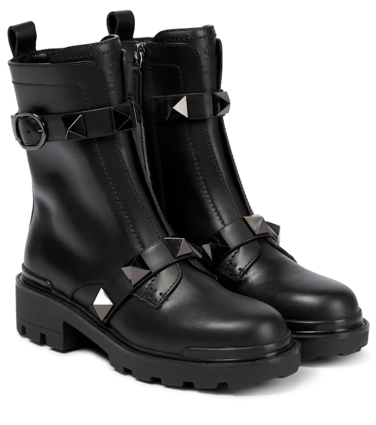 Valentino Garavani roman stud leather ankle biker boots