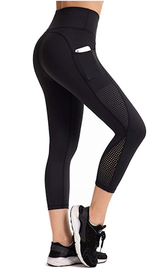 These best leggings for summer feature a capri length, compression waistband, and mesh side panels