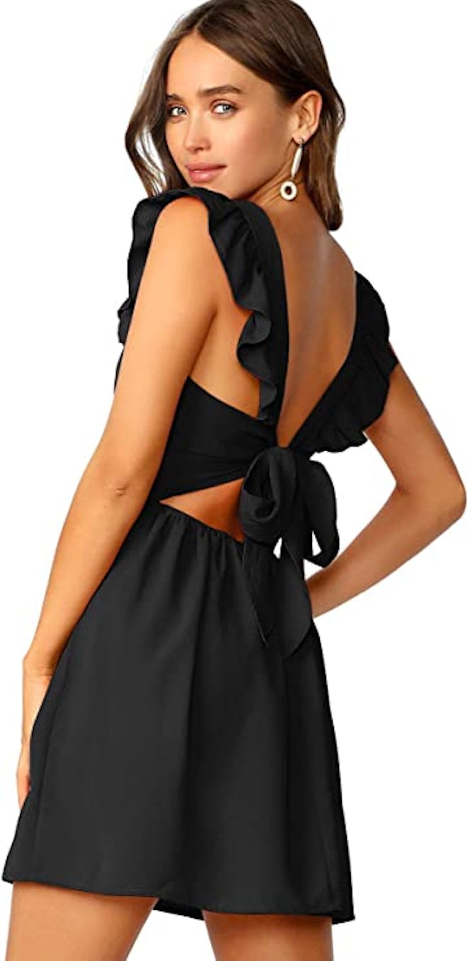 Romwe Tie Back Ruffle Short Dress