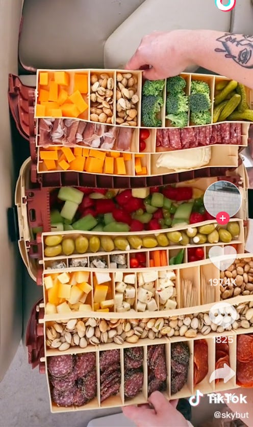 On TikTok, users are getting fishing tackle boxes to use as a way to pack charcuterie on-the-go.