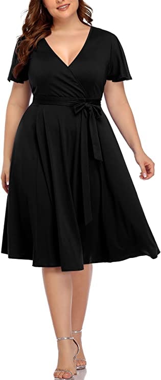 Pinup Fashion V-Neck Midi Wrap Dress