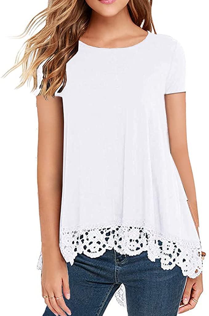 QIXING Lace Trim Tunic Blouse