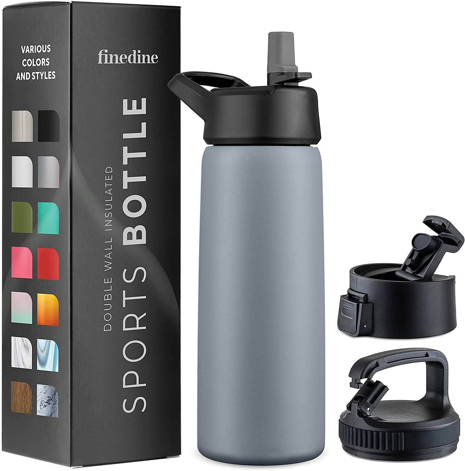FineDine Triple-Insulated Stainless Steel Water Bottle with Straw Lid