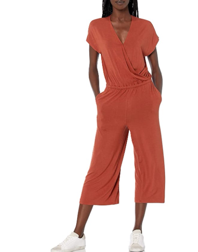 Amazon Essentials Short-Sleeve Surplice Cropped Wide-Leg Jumpsuit