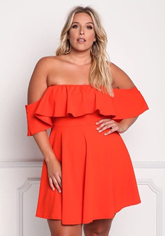 ROSIANNA Off Shoulder Strapless Ruffle Mini Dress