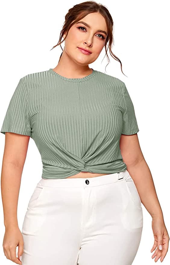 Romwe Front Twist Short Sleeve Crop Top