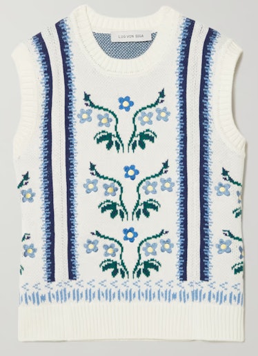 Cordelia Embroidered Jacquard-Knit Cotton Vest