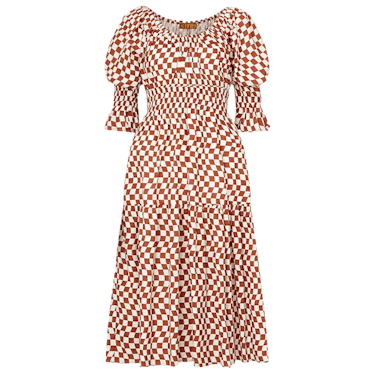 Margot Brown Wavy Checker Midi Dress